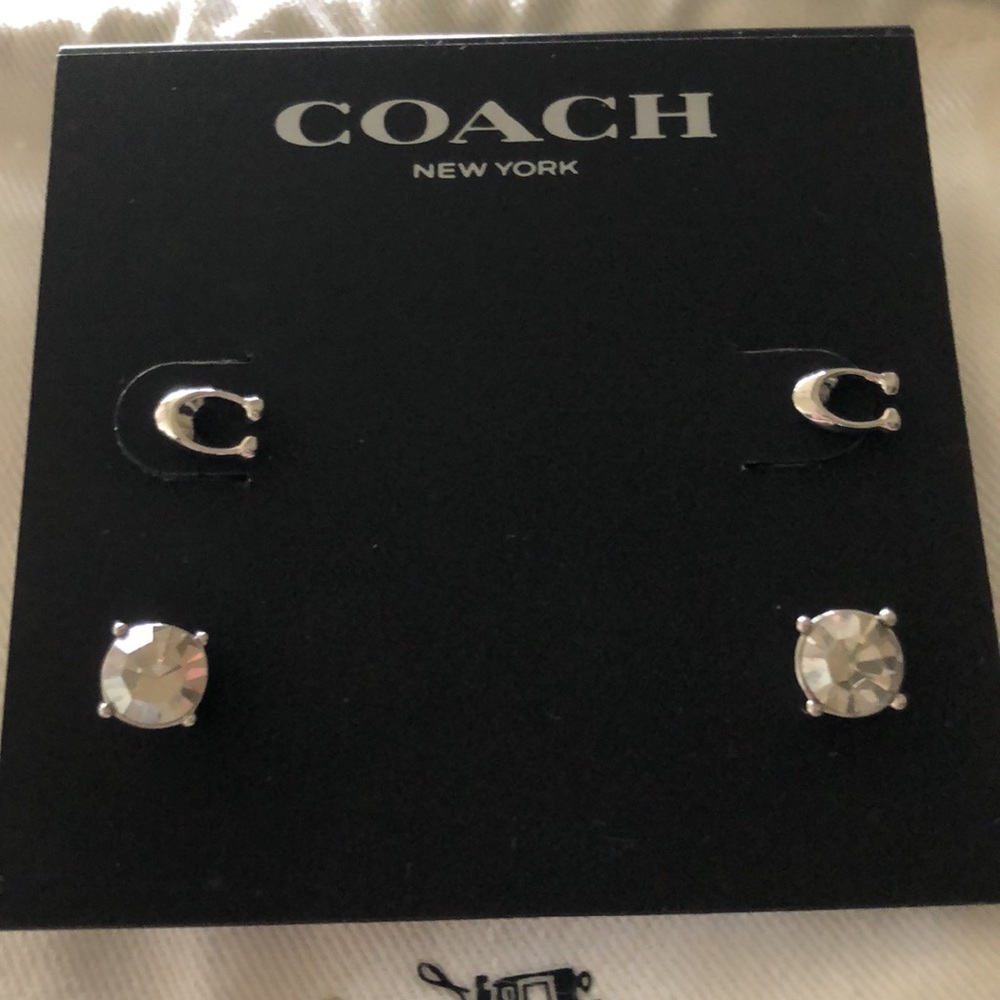 NWT Coach Brand logo C stud earrings -2 pairs pouch authentication card included